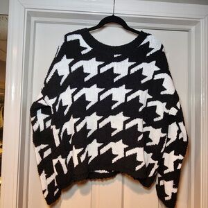 NWOT Bobeau Crewneck Houndstooth Pullover Sweater Soft Cabincore Y2K Cozy Soft